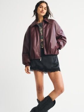 NWT Abercrombie Burgundy Vegan Leather Jacket - XL